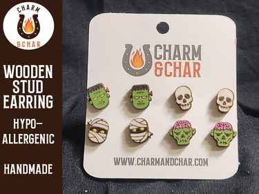 Halloween Wood Stud Earrings - Spooky Fashion Earring Set - Stud Earring - Charm and Char